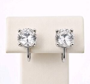 Vtg Panetta Clear Rhinestone Solitaire Clip On Earrings Silver Tone Signed
